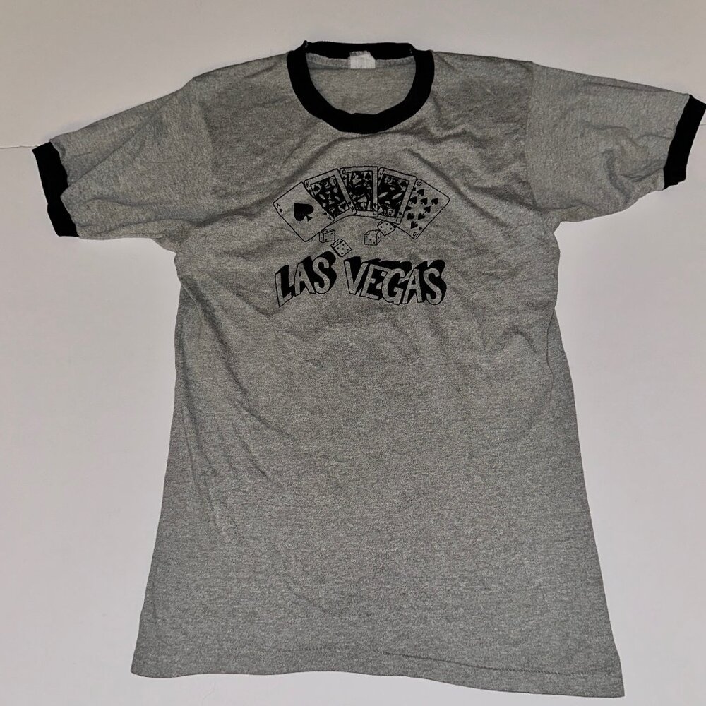 VTG 70s LAS VEGAS NEVADA playing cards graphics Ringer T Shirt Men M USA Made